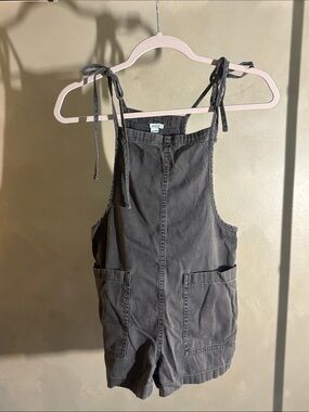 aerie Charcoal Gray Tie-Shoulder Denim Romper